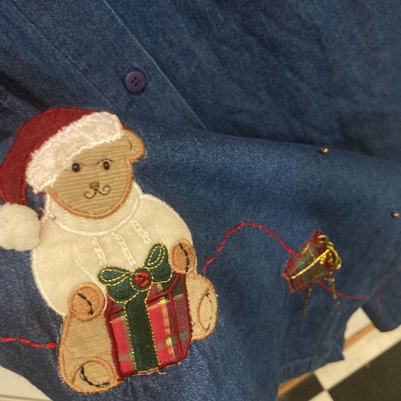 Ugly Christmas Denim xmas teddy bear drummer boy button front plus Sz 22 dress - Picture 8 of 10